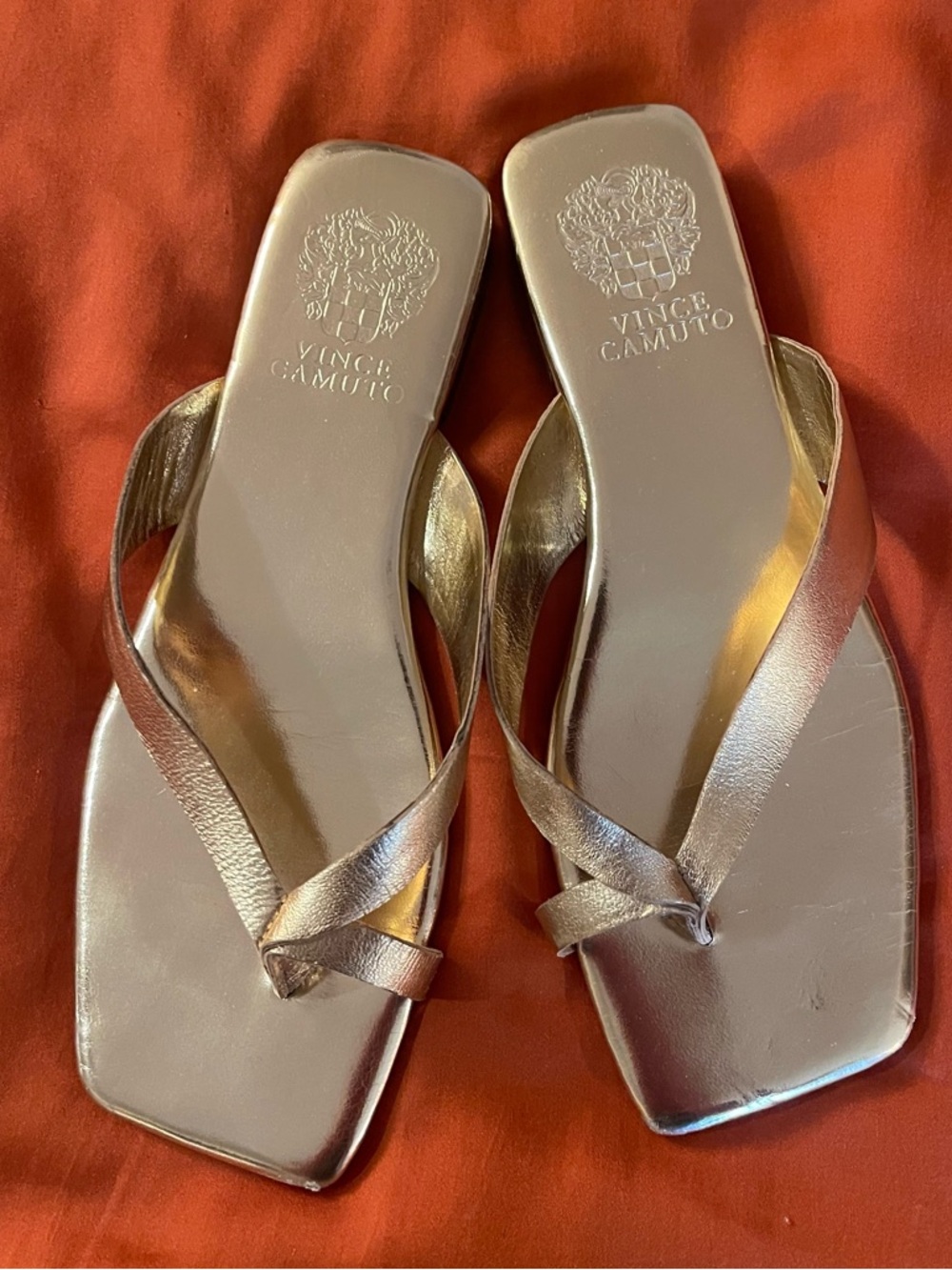 Vince Camuto Rose Gold Square-Toe Slide Sandals